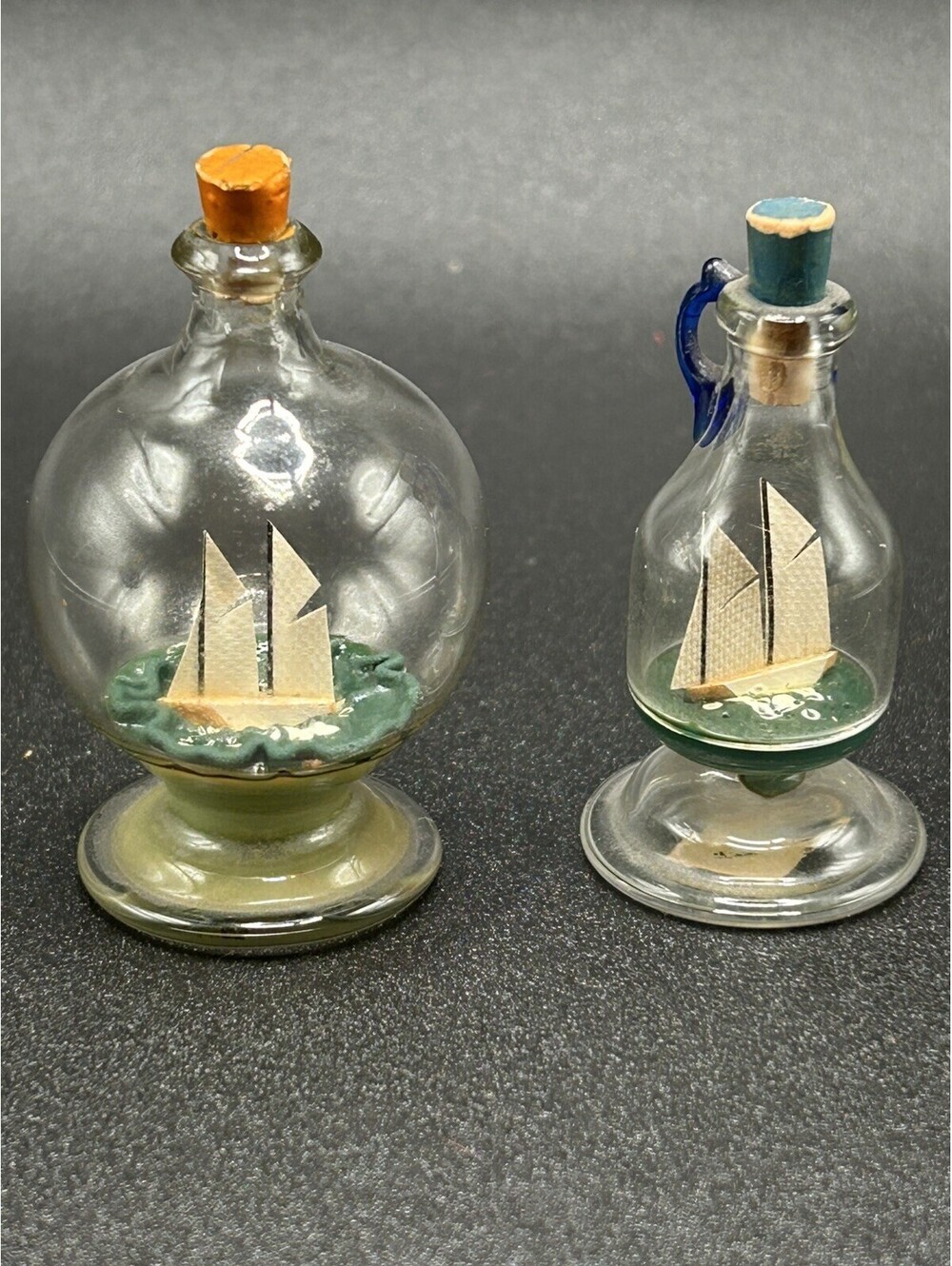 Vintage Miniature Sailing Ships in Glass Bottles Nautical Decor 1950’s